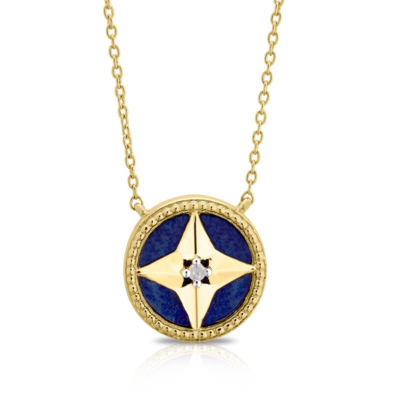 Main Image 1 of Sterling Silver & 18ct Gold Plated Vermeil Diamond & Sodalite Necklace