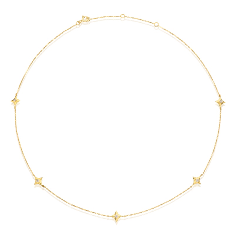 Sterling Silver & 18ct Gold Plated Vermeil Diamond Five Star Station Necklace