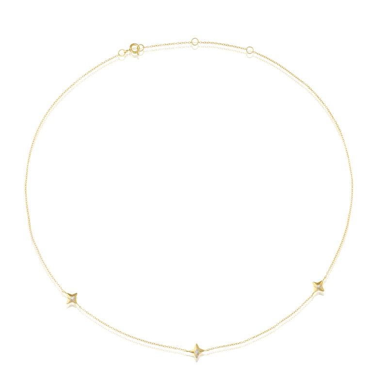 Main Image 1 of Sterling Silver & 18ct Gold Plated Vermeil Diamond Three Star Station Necklace