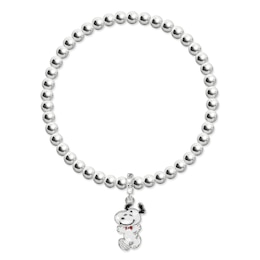 Peanuts Snoopy Silver Plated Dangle Stretch Beaded Bracelet