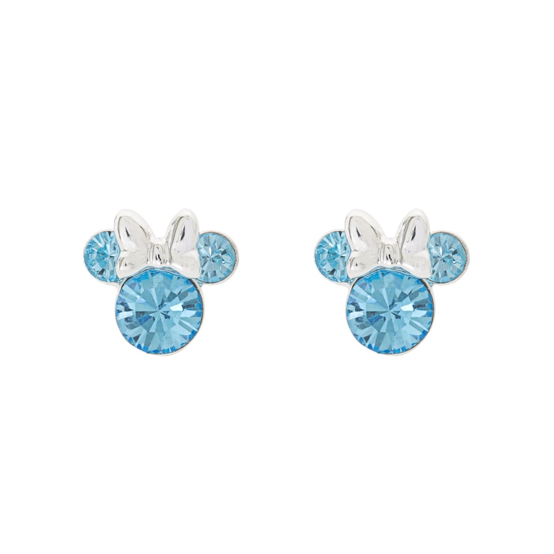 Main Image 1 of Disney Minnie Mouse Silver Plated March Birthstone Stud Earrings