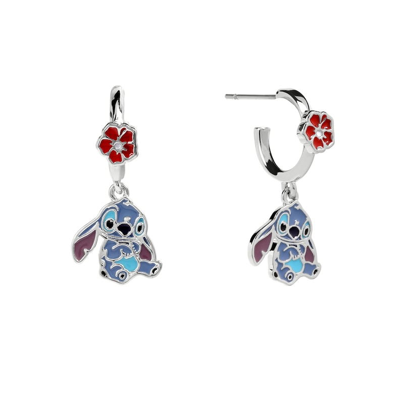 Main Image 1 of Disney Stitch Silver And Red Enamel Hanging Flower Earrings