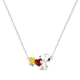 Peanuts Snoopy And Woodstock Heart Charm 16+2" Necklace
