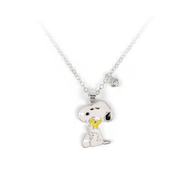 Peanuts Snoopy And Woodstock Silver Plated Pendant 16+2" Necklace