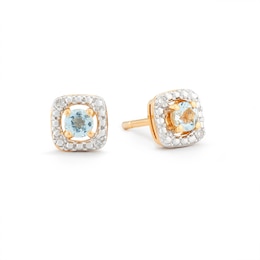 Sterling Silver & 18ct Gold Plated Vermeil Diamond & Aquamarine Earrings