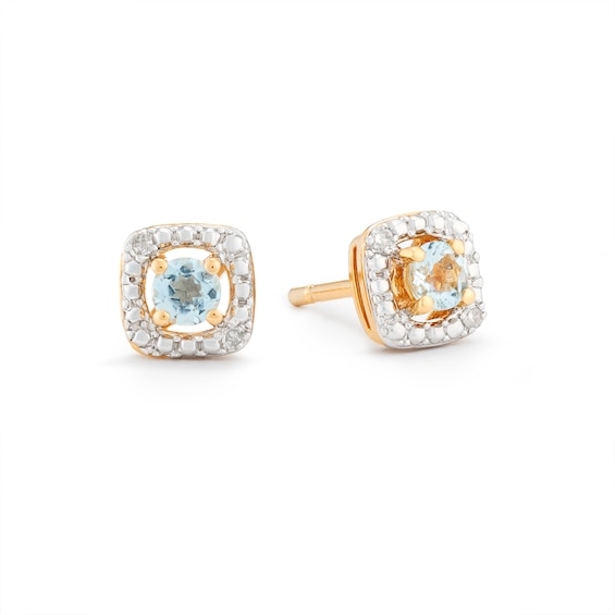 Sterling Silver and 18ct Gold Plated Vermeil Diamond and Aquamarine Earrings