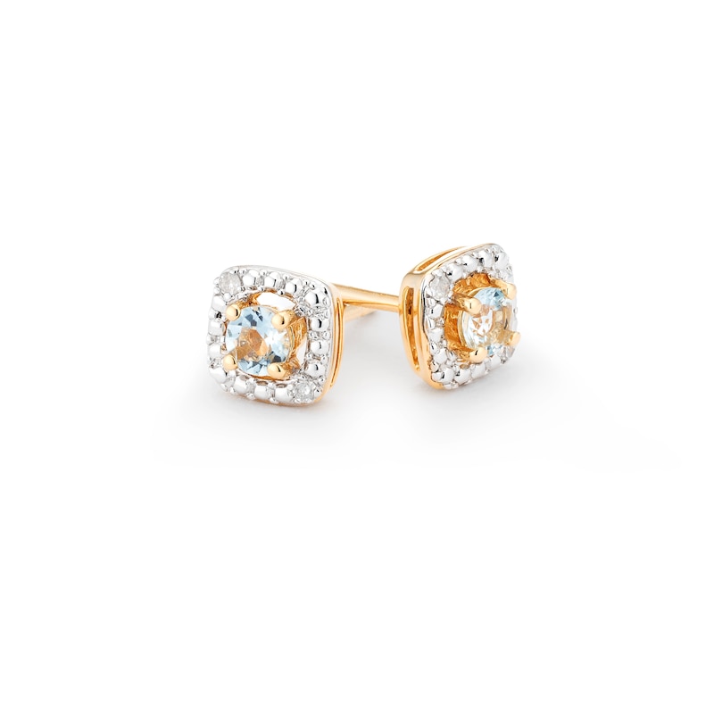 Main Image 2 of Sterling Silver & 18ct Gold Plated Vermeil Diamond & Aquamarine Earrings