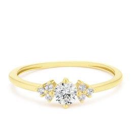 Yellow Gold Plated Sterling Silver Delicate Cubic Zirconia Trilogy Ring