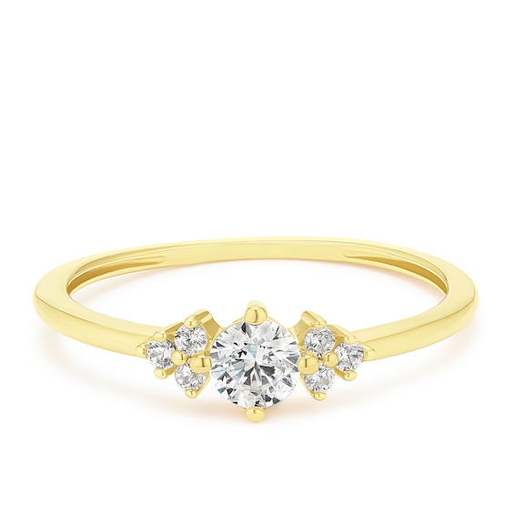 Yellow Gold Plated Sterling Silver Delicate Cubic Zirconia Trilogy Ring