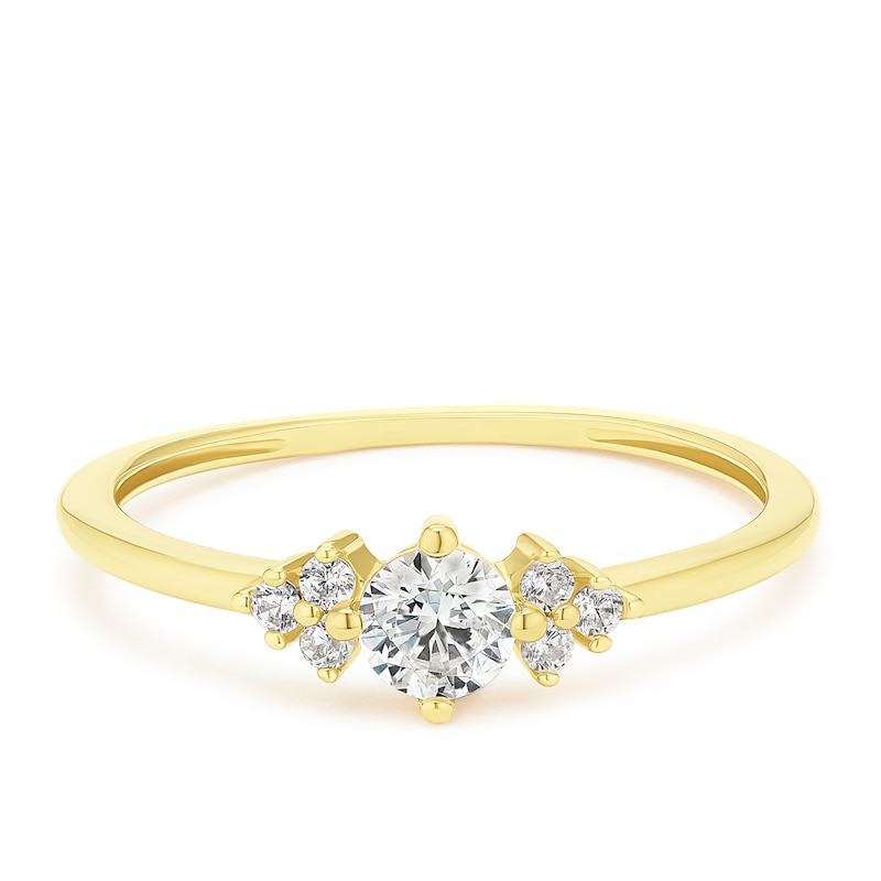Main Image 1 of Yellow Gold Plated Sterling Silver Delicate Cubic Zirconia Trilogy Ring