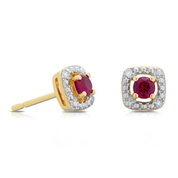 Sterling Silver & 18ct Gold Plated Vermeil Diamond & Created Ruby Earrings
