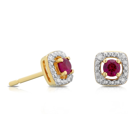 Sterling Silver and 18ct Gold Plated Vermeil Diamond and Created Ruby Earrings