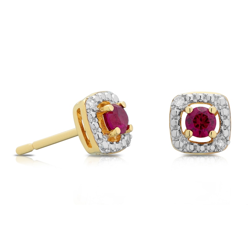 Sterling Silver & 18ct Gold Plated Vermeil Diamond & Created Ruby Earrings