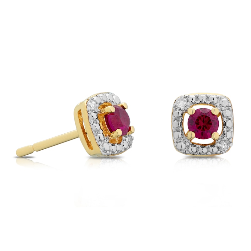 Main Image 1 of Sterling Silver & 18ct Gold Plated Vermeil Diamond & Created Ruby Earrings