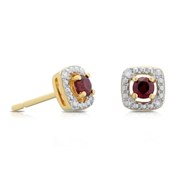 Sterling Silver & 18ct Gold Plated Vermeil Diamond & Garnet Halo Earrings