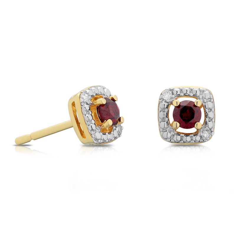 Main Image 1 of Sterling Silver & 18ct Gold Plated Vermeil Diamond & Garnet Halo Earrings