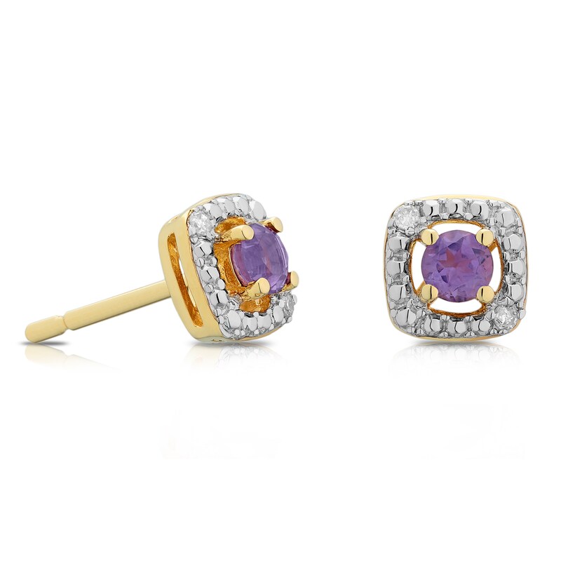 Sterling Silver & 18ct Gold Plated Vermeil Diamond & Amethyst Halo Earrings