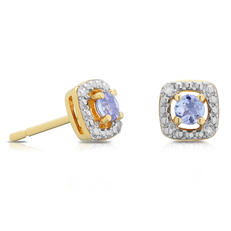 Main Image 1 of Sterling Silver & 18ct Gold Plated Vermeil Diamond & Tanzanite Halo Earrings