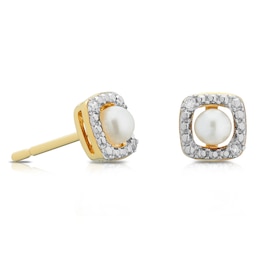 Sterling Silver & 18ct Gold Plated Vermeil Diamond & Pearl Halo Earrings