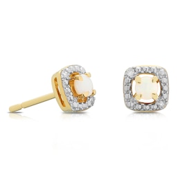 Sterling Silver & 18ct Gold Plated Vermeil Diamond & Opal Halo Stud Earrings
