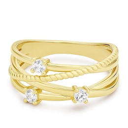 Yellow Gold Plated Sterling Silver Cubic Zirconia Scatter Ring
