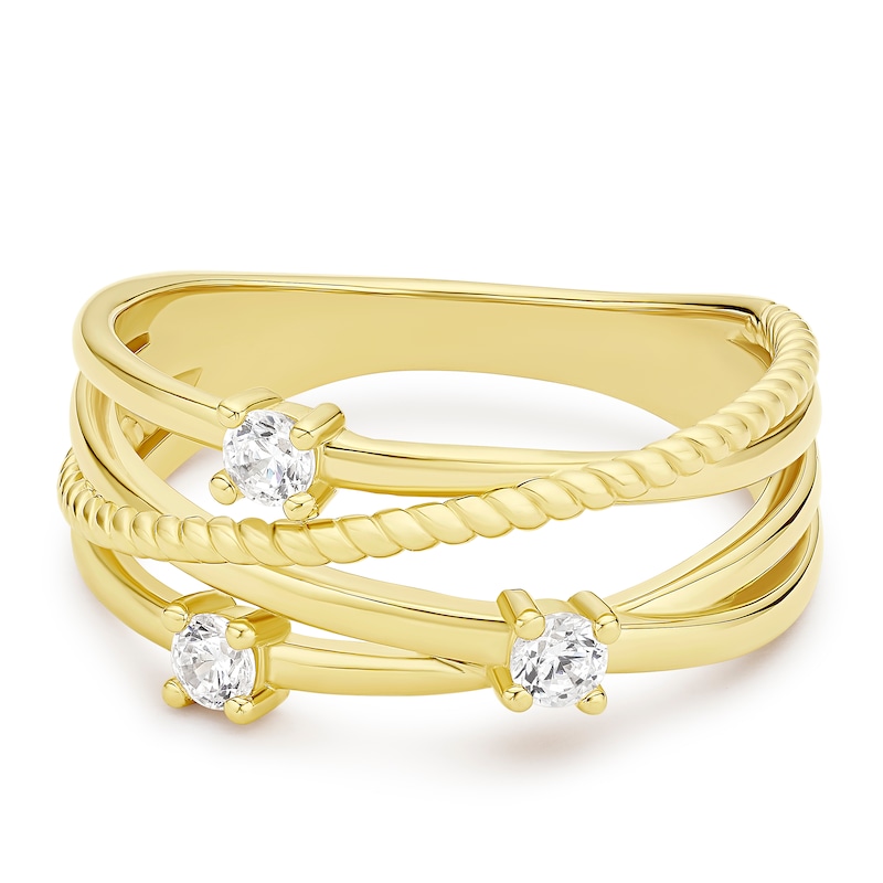 Main Image 1 of Yellow Gold Plated Sterling Silver Cubic Zirconia Scatter Ring