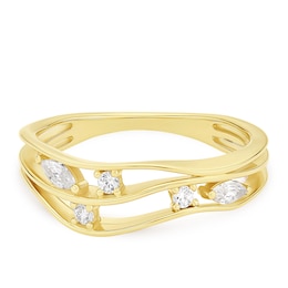 Yellow Gold Plated Sterling Silver Cubic Zirconia Wave Ring