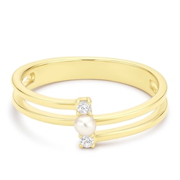 Yellow Gold Plated Sterling Silver Pearl & Cubic Zirconia Ring