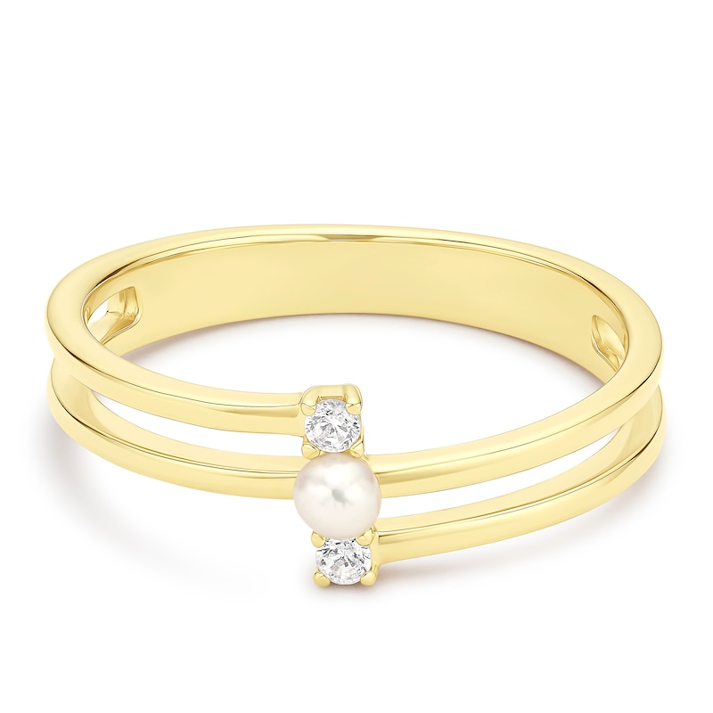 Main Image 1 of Yellow Gold Plated Sterling Silver Pearl & Cubic Zirconia Ring