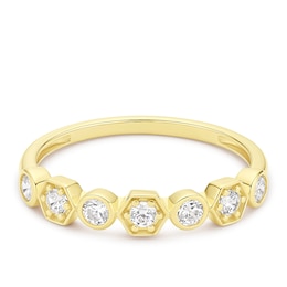 Sterling Silver Round & Hexagon Set Cubic Zirconia Eternity Ring