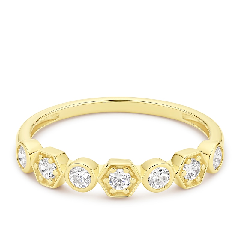 Main Image 1 of Sterling Silver Round & Hexagon Set Cubic Zirconia Eternity Ring