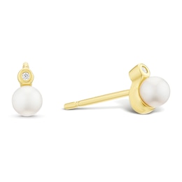 Yellow Gold Plated Sterling Silver Pearl & Cubic Zirconia Stud Earrings