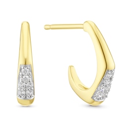 Yellow Gold Plated Sterling Silver Pavé Cubic Zirconia Geometric Half Hoop Earrings