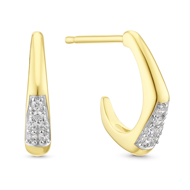 Main Image 1 of HS Edit ESSENTIALS Yellow Gold Plated Sterling Silver Pavé Cubic Zirconia Geometric Half Hoop Earrings