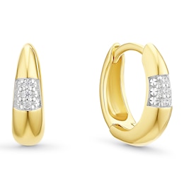 Yellow Gold Plated Sterling Silver Pavé Cubic Zirconia Detail Hoop Earrings