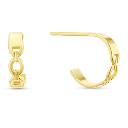 Sterling Silver Link Design Half Hoop Earrings