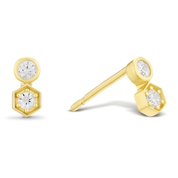 Yellow Gold Plated Sterling Silver Double Cubic Zirconia Stud Earrings