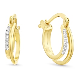 Sterling Silver Cubic Zirconia Plain Double Hoop Earrings