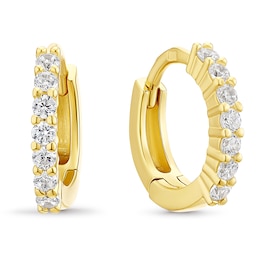 Yellow Gold Plated Sterling Silver Cubic Zirconia Huggie Earrings