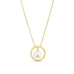 Yellow Gold Plated Sterling Silver Beaded Open Circle Pearl Necklace