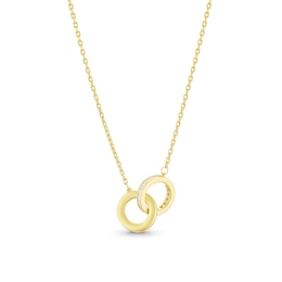 Yellow Gold Plated Sterling Silver Polished & Stone Set Interlocking Circles Necklace