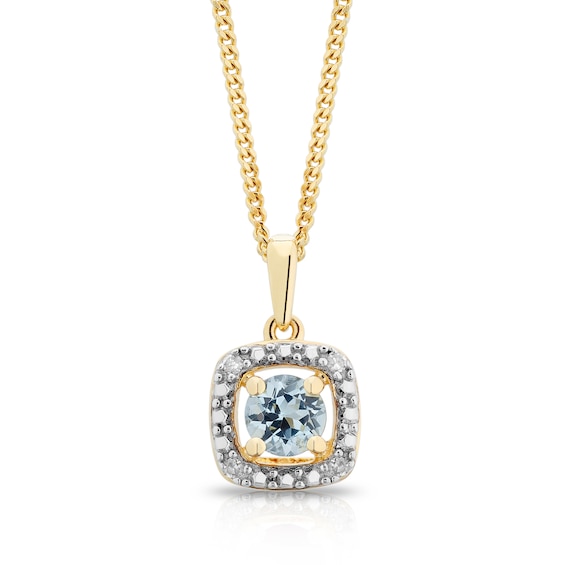 Sterling Silver and 18ct Gold Plated Vermeil Diamond and Aquamarine Pendant
