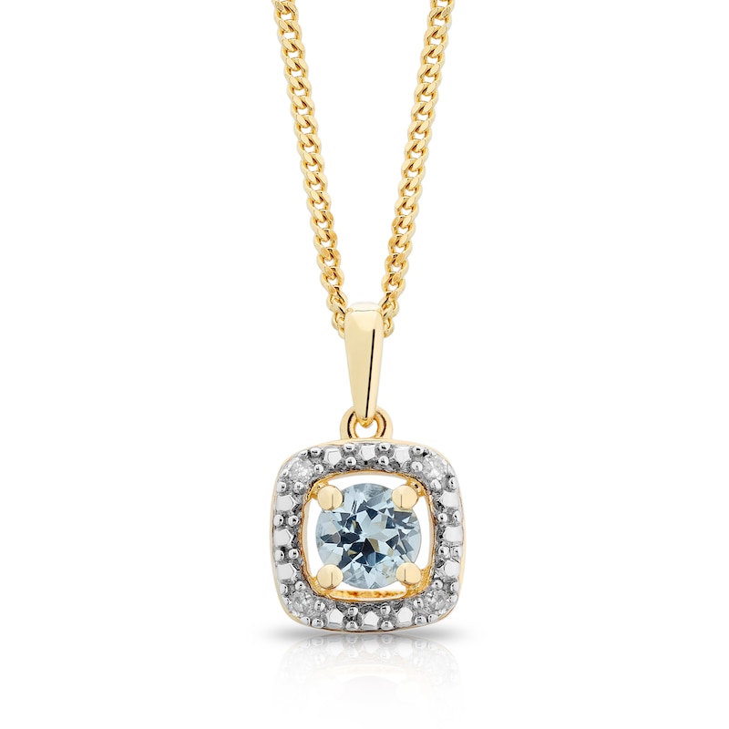 Main Image 1 of Sterling Silver & 18ct Gold Plated Vermeil Diamond & Aquamarine Pendant