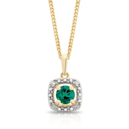 Sterling Silver & 18ct Gold Plated Vermeil Diamond & Created Emerald Pendant