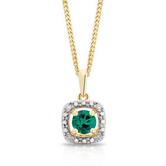 Sterling Silver and 18ct Gold Plated Vermeil Diamond and Created Emerald Pendant