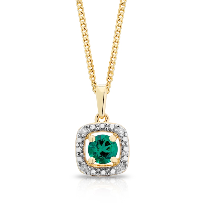 Main Image 1 of Sterling Silver & 18ct Gold Plated Vermeil Diamond & Created Emerald Pendant