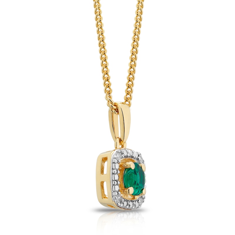 Main Image 2 of Sterling Silver & 18ct Gold Plated Vermeil Diamond & Created Emerald Pendant