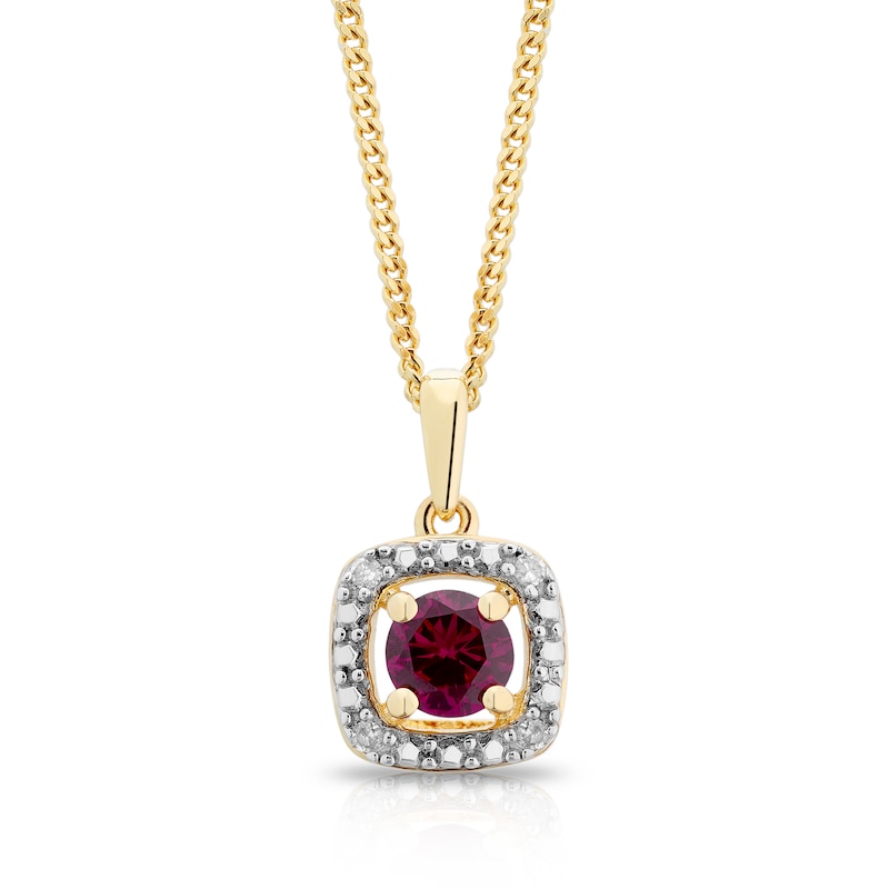 Main Image 1 of Sterling Silver & 18ct Gold Plated Vermeil Diamond & Created Ruby Pendant