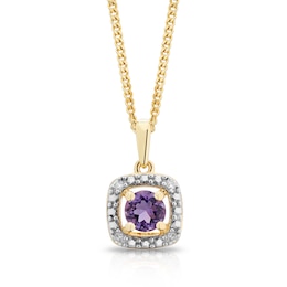 Sterling Silver & 18ct Gold Plated Vermeil Diamond & Amethyst Halo Pendant