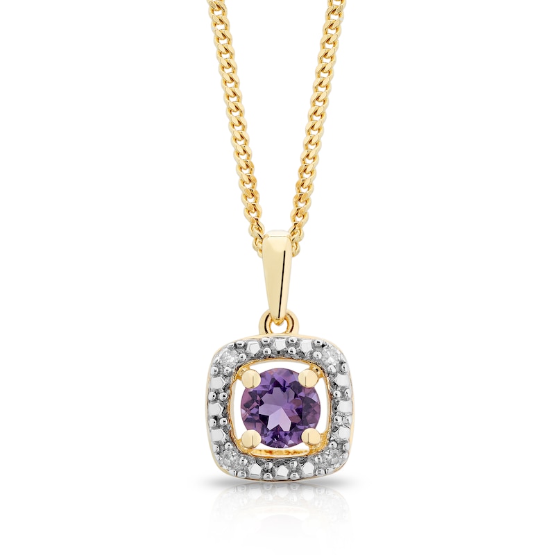 Sterling Silver & 18ct Gold Plated Vermeil Diamond & Amethyst Halo Pendant